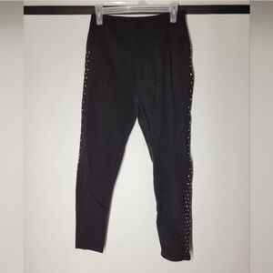 Suave Black Embellished Leggings with Metallic Side Stripe